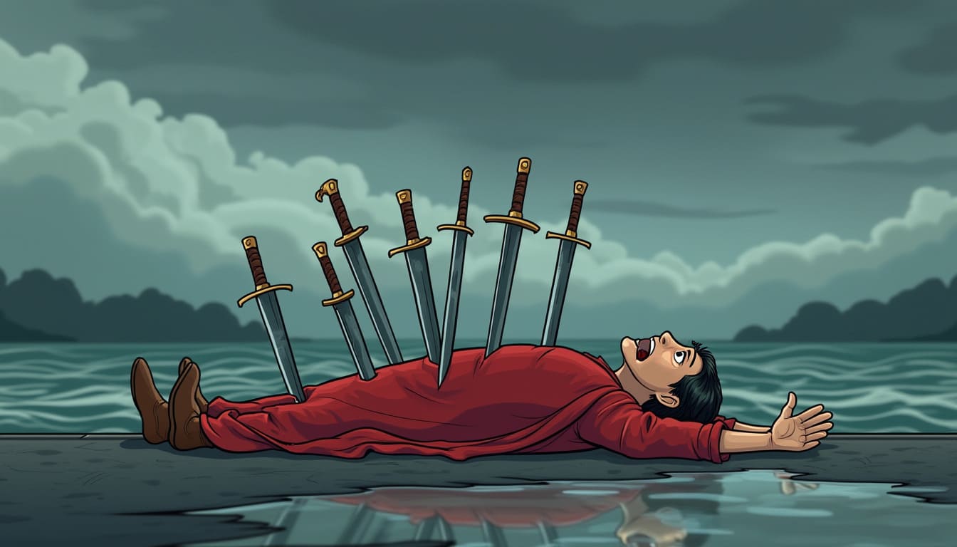 寶劍十 Ten of Swords 塔羅牌牌意｜塔羅牌義解析｜正位與逆位詳解 | 太陽塔羅日誌