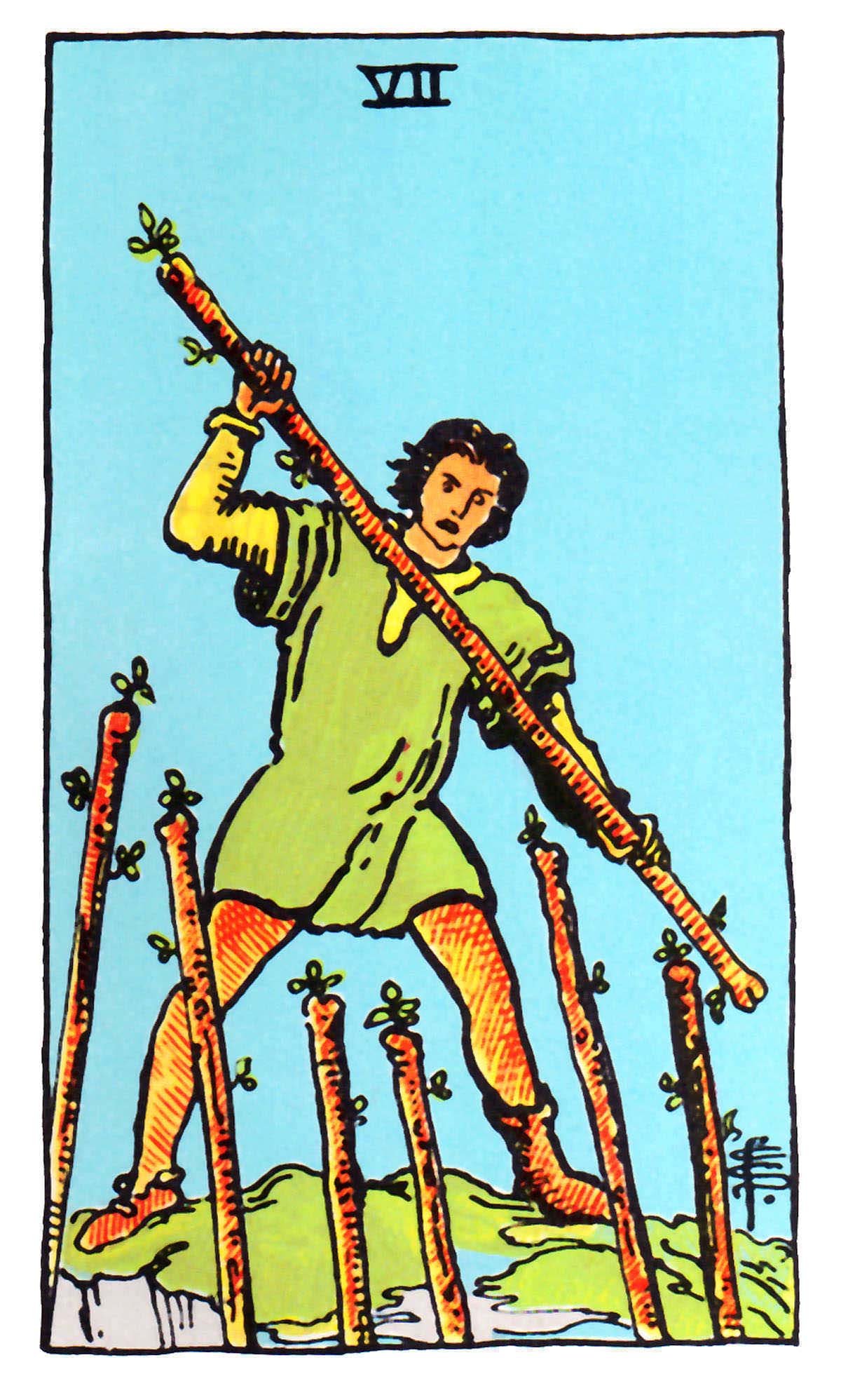權杖七 Seven of Wands 牌面解讀
